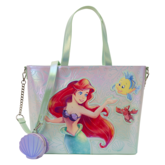 The Little Mermaid Ariel, Flounder, & Sebastian Tote Crossbody Bag with Coin Bag
